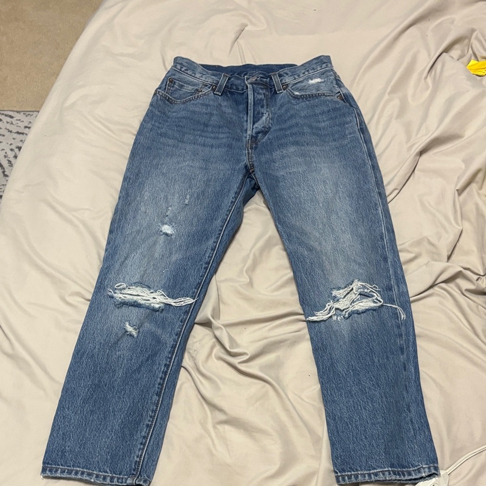 Classic Blue Distressed Straight Jeans